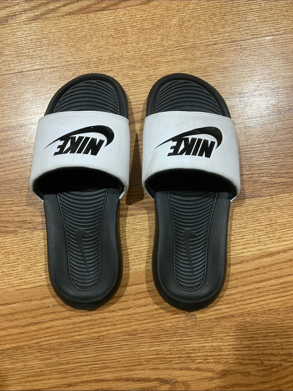 Nike White Strap Black Footbed Slide Sandals